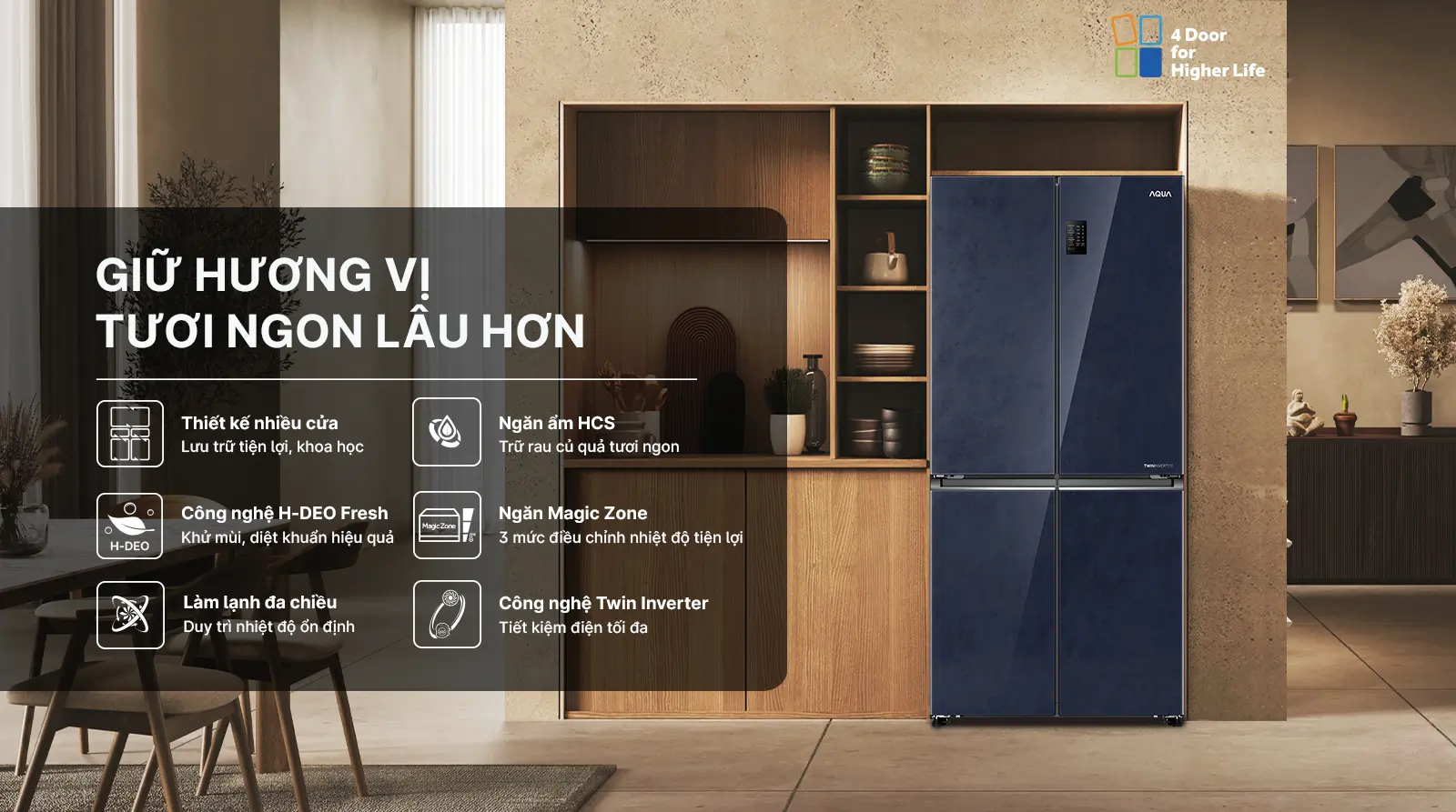 Tủ lạnh 4 cánh Aqua Inverter 516 lít AQR-M560XA(GL)